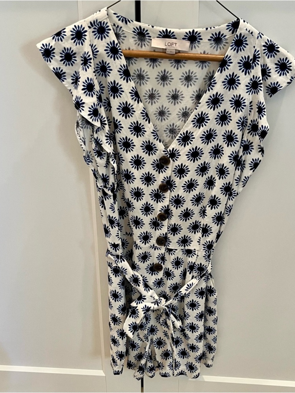 LOFT White & Navy Floral Button-Front Romper